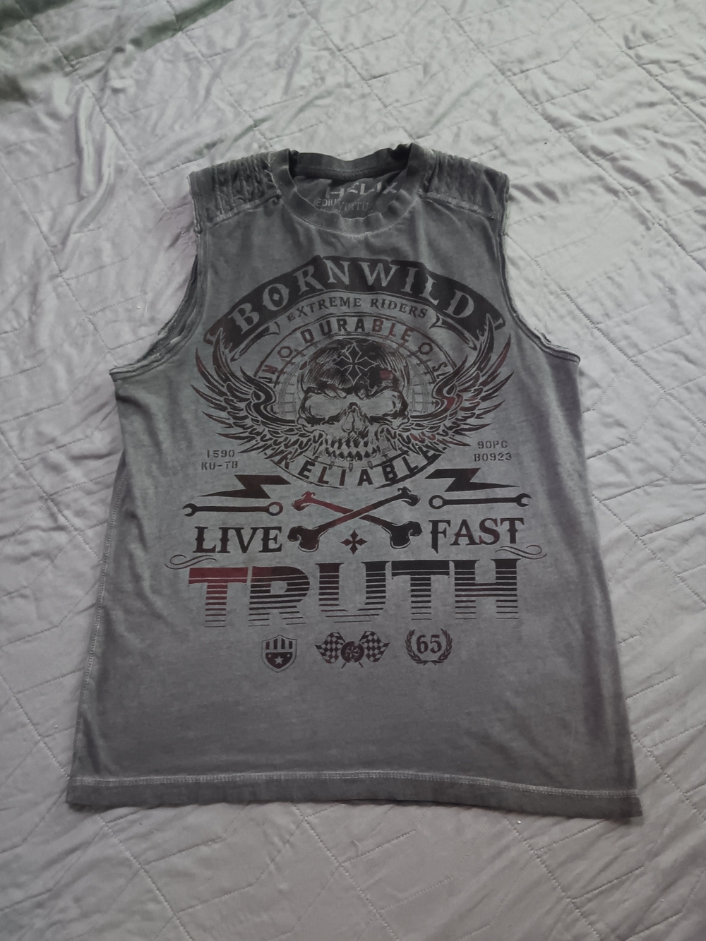 Helix Vintage Y2K Size M Gray Tank Top with Red Graphic Accents- BornWild-